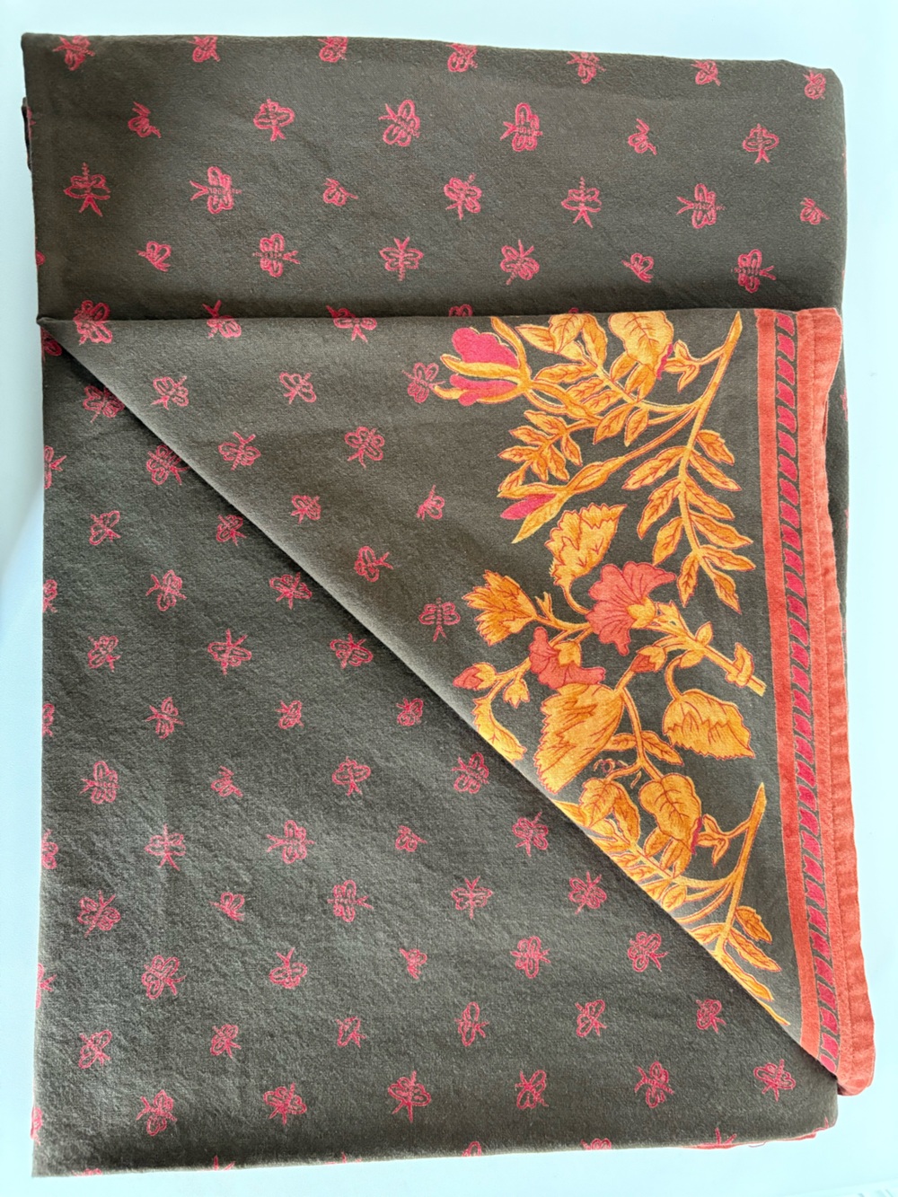 Williams Sonoma Provence Brown, Orange & Red Cotton Rectangle Tablecloth 70x108"